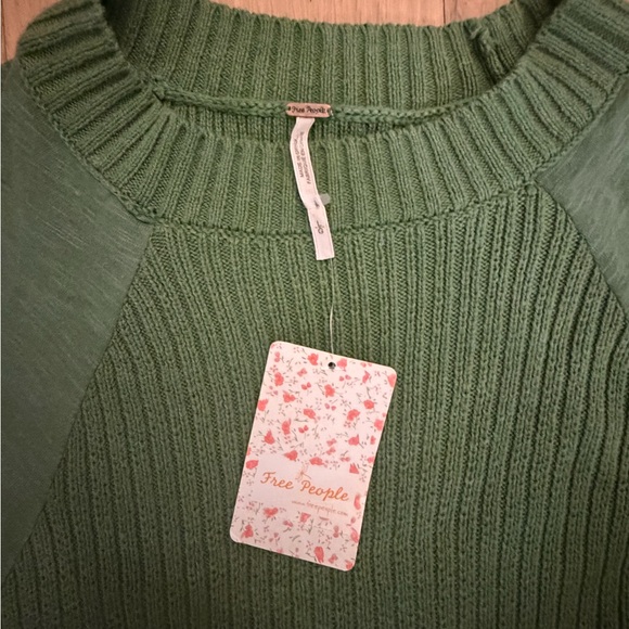 Free People Green Ribbed Bell Sleeve Sweater Dress Boho Ruffle Sleeve - Picture 2 of 2